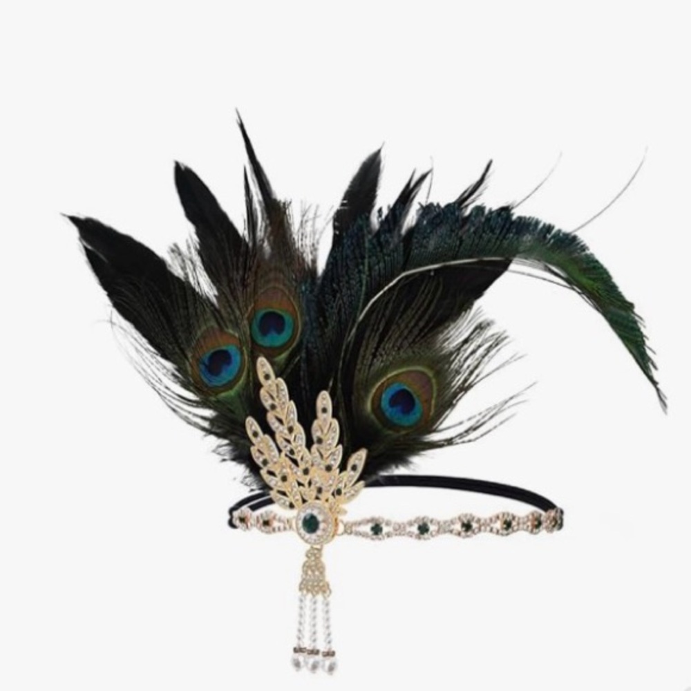 Elegant Peacock Feather Headband Jeweled The Great Gatsby Halloween